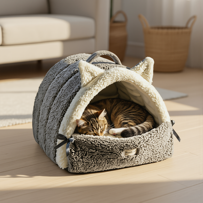 Gri PatiKoza kedi yatağında uyuyan kedi