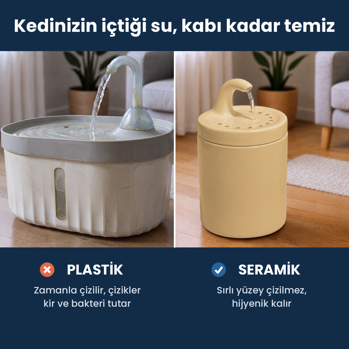 Bej Petyco seramik kedi su pinari