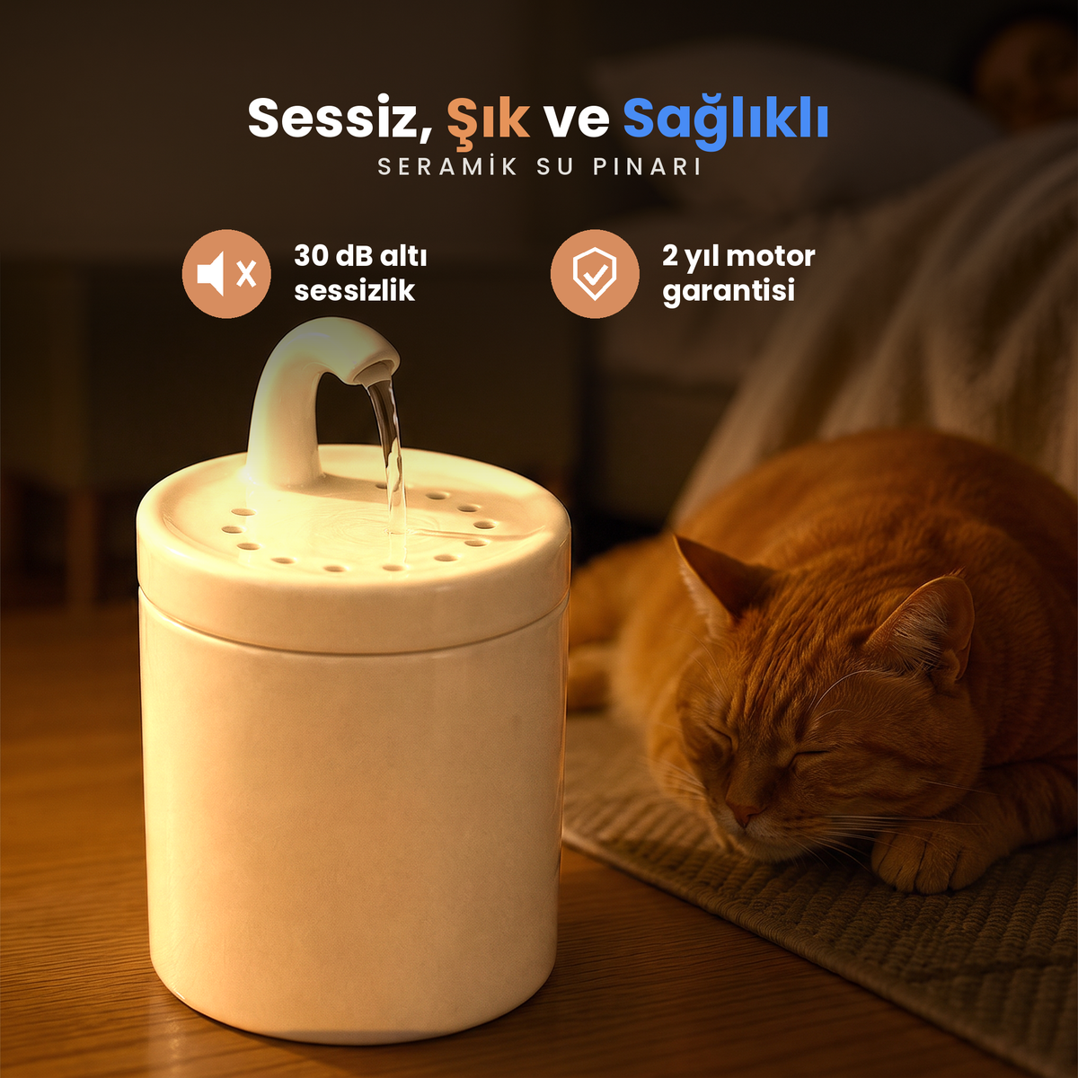 Bej Petyco seramik kedi su pinari