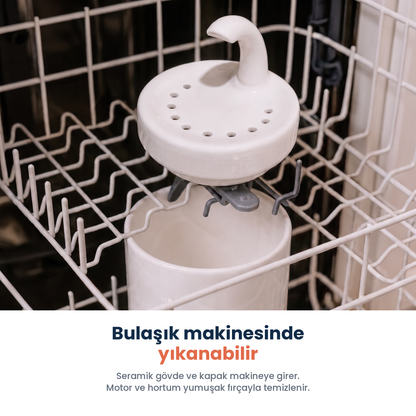 Bej Petyco seramik kedi su pinari