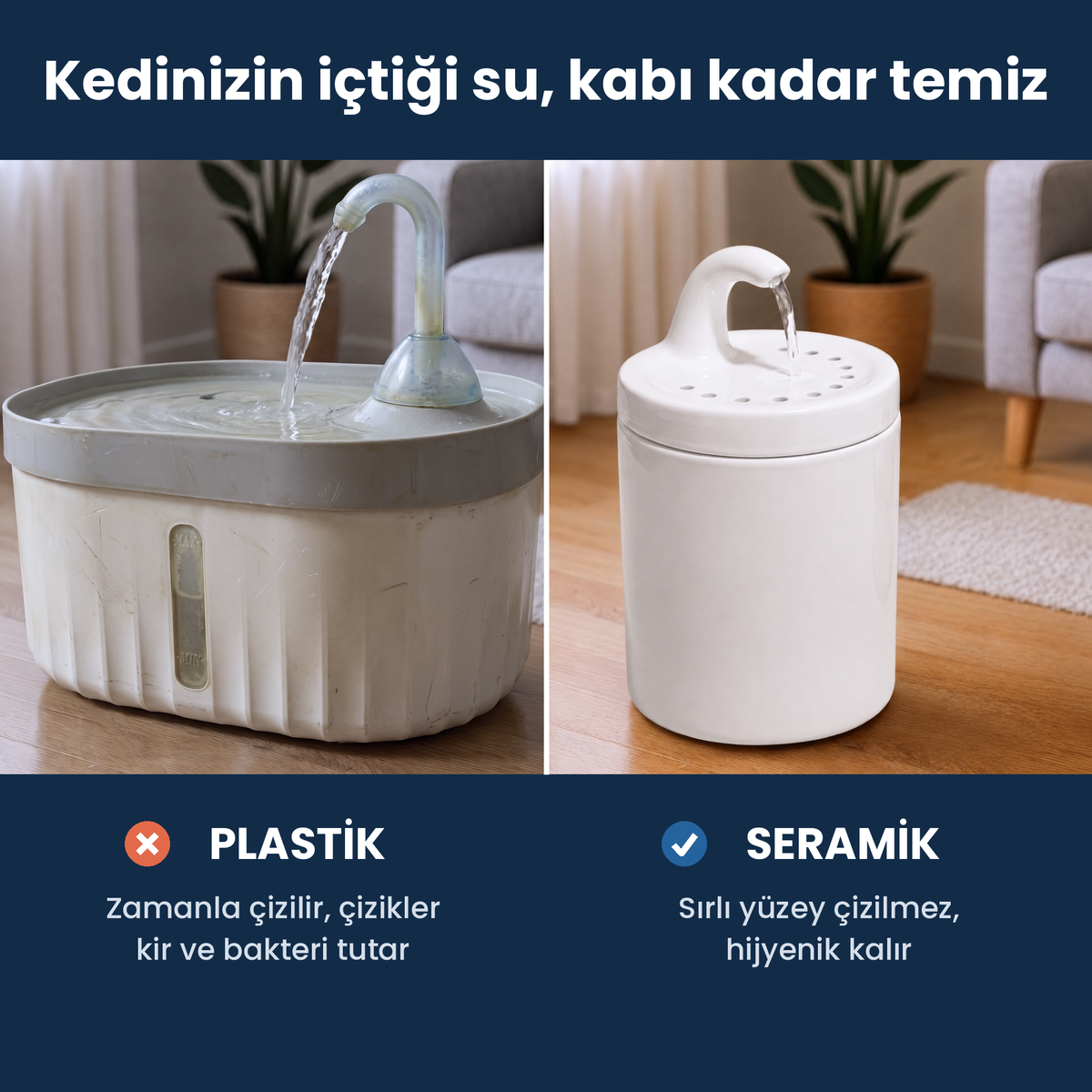 Beyaz Petyco seramik kedi su pinari