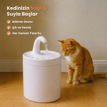 Beyaz Petyco seramik kedi su pinari