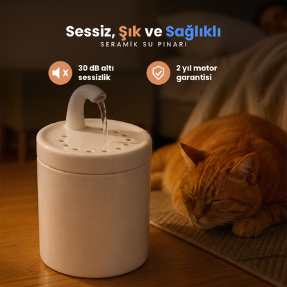 Beyaz Petyco seramik kedi su pinari