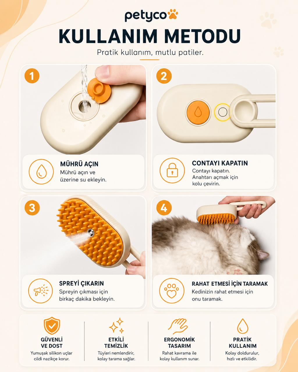 Petyco buharlı tüy toplama fırçası kullanım adımları