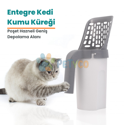 Petyco entegre kedi kumu küreği - poşet hazneli geniş depolama