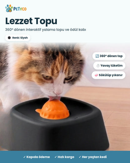 Siyah Petyco Lezzet Topu interaktif kedi yalama topu ve ödül kabı