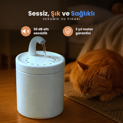Mavi Petyco seramik kedi su pinari