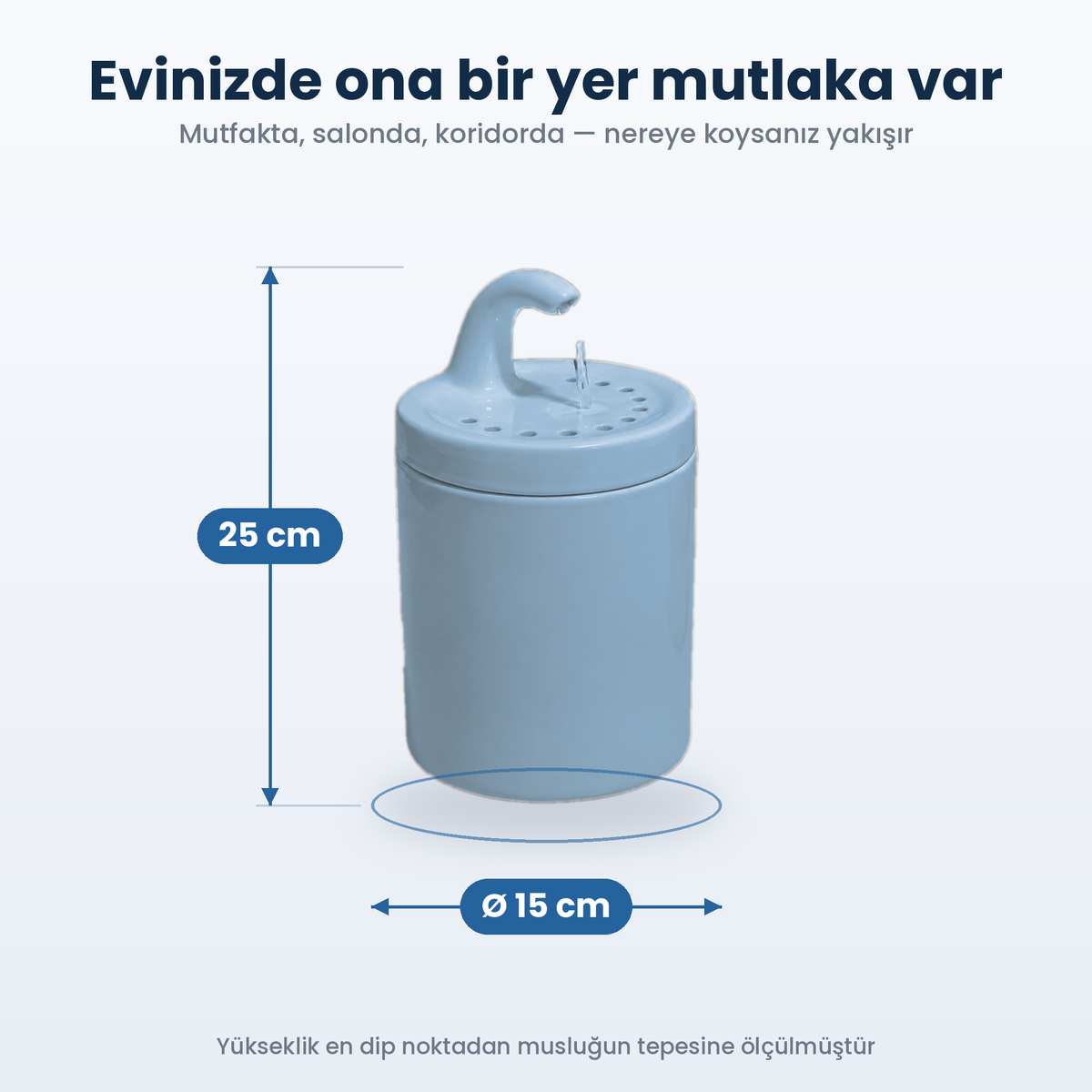 Mavi Petyco seramik kedi su pinari