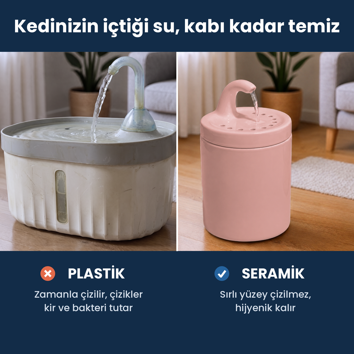 Pembe Petyco seramik kedi su pinari