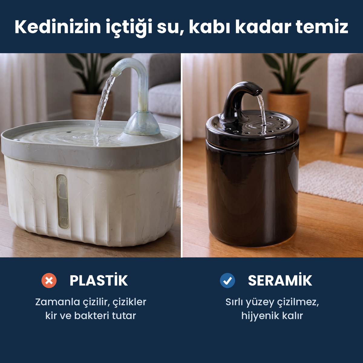 Siyah Petyco seramik kedi su pinari