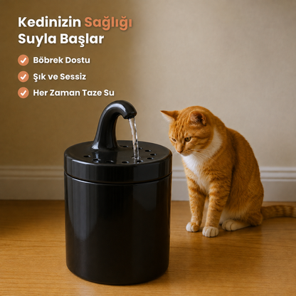 Siyah Petyco seramik kedi su pinari