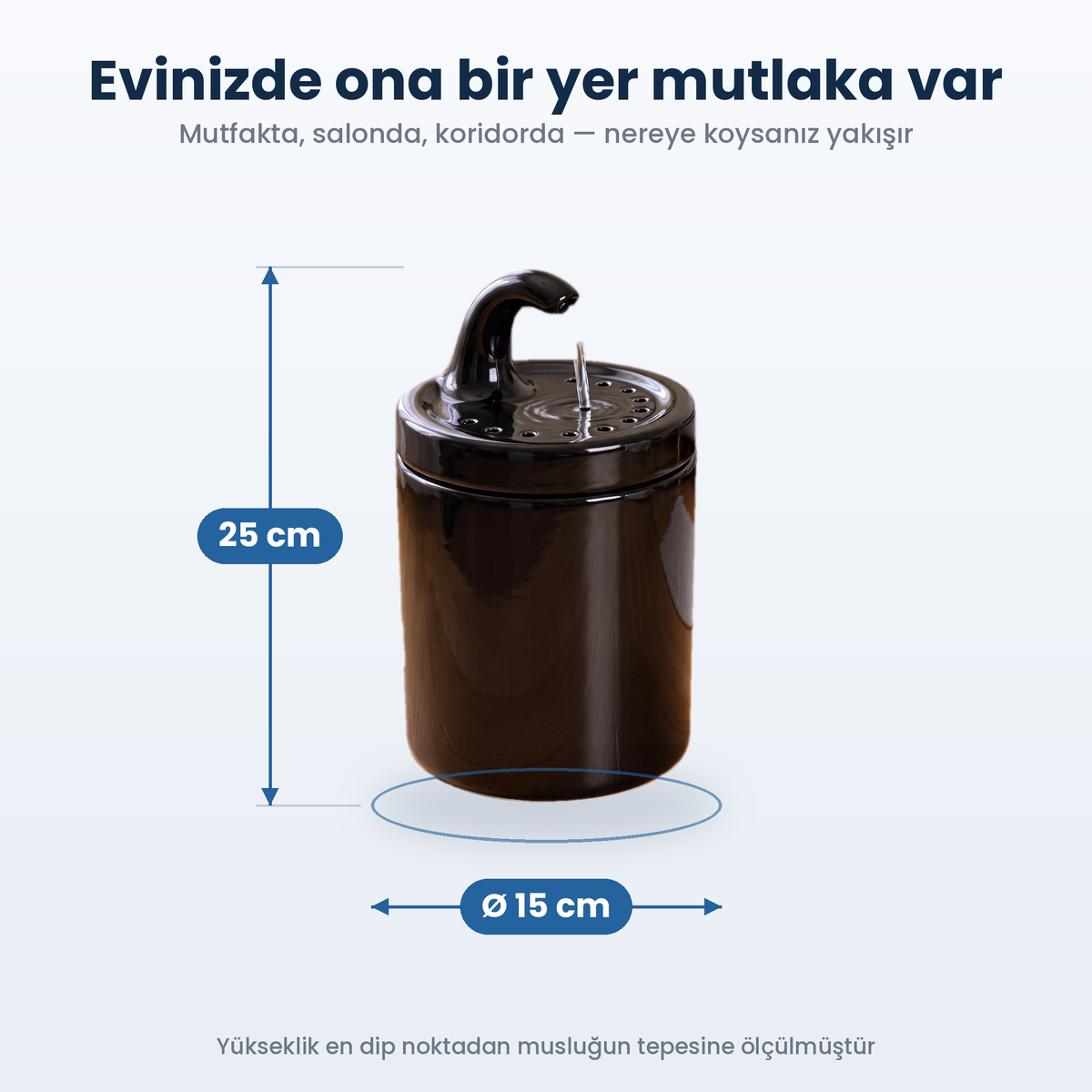 Siyah Petyco seramik kedi su pinari