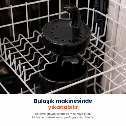 Siyah Petyco seramik kedi su pinari