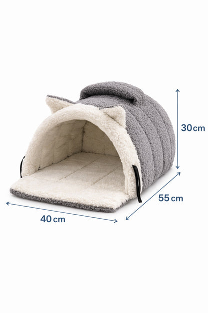 Peluş kedi yatağı kullanım görseli
